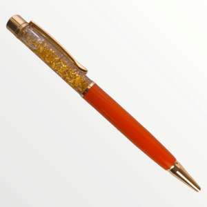 (PEN-025) Gold Flake Zari Metal Pen- ORANGE