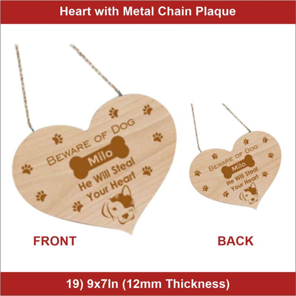 Shape Heart With Metal Chain 9x7inch 12mm Thickness wooden Plaque - 14