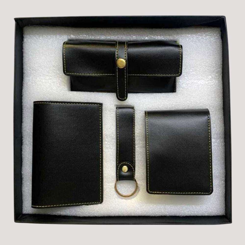 Men's 4pc blank Combo set Faux Leather - Black