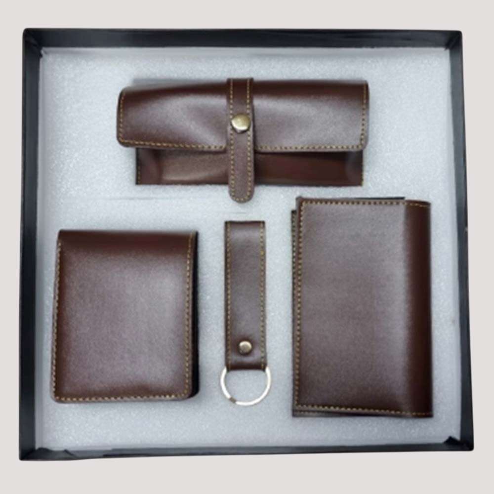 Men's 4pc blank Combo set Faux Leather - Brown