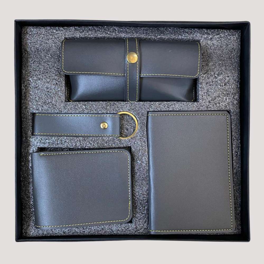 Men's 4pc blank Combo set Faux Leather - Gray