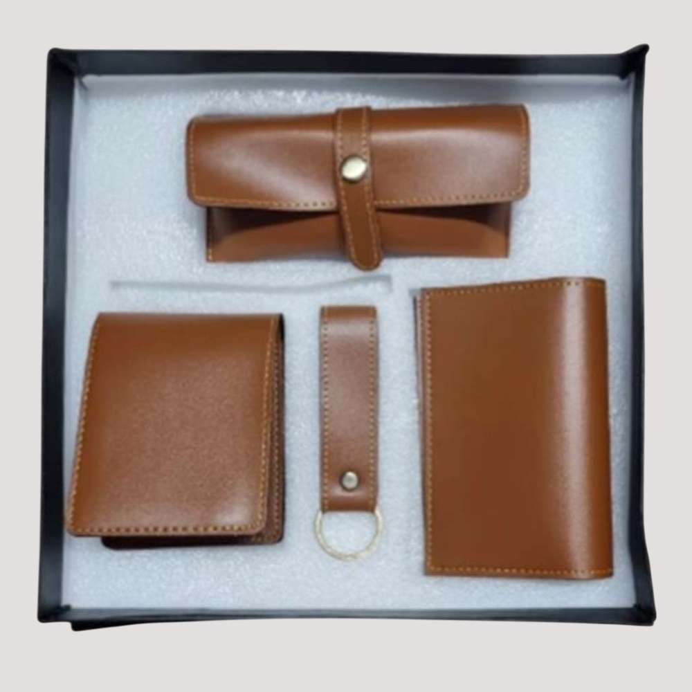 Men's 4pc blank Combo set Faux Leather - Tan