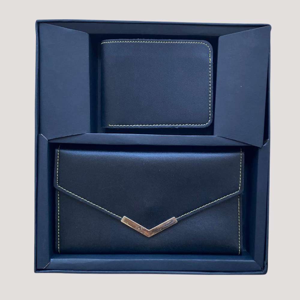 Couple's Combo Clutch & Wallet Faux Leather - Black