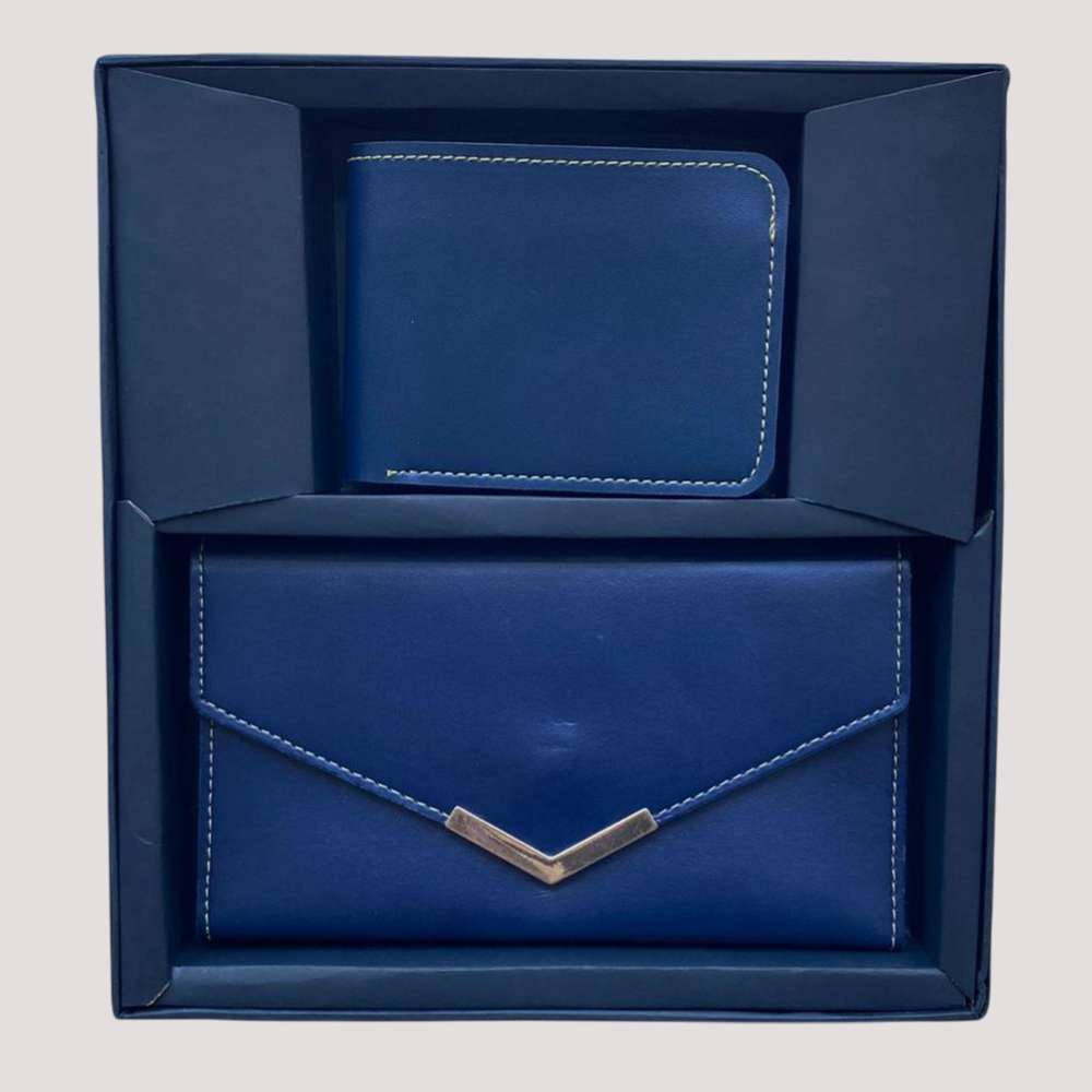 Couple's Combo Clutch & Wallet Faux Leather - Blue