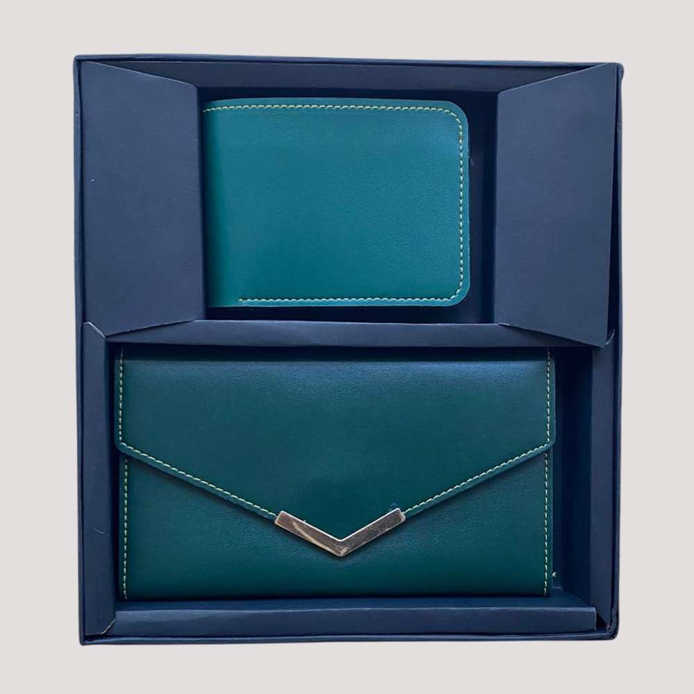 Couple's Combo Clutch & Wallet Faux Leather - Olive