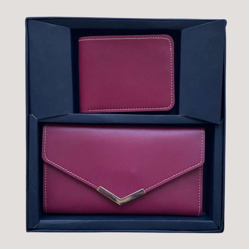 Couple's Combo Clutch & Wallet Faux Leather - Wine