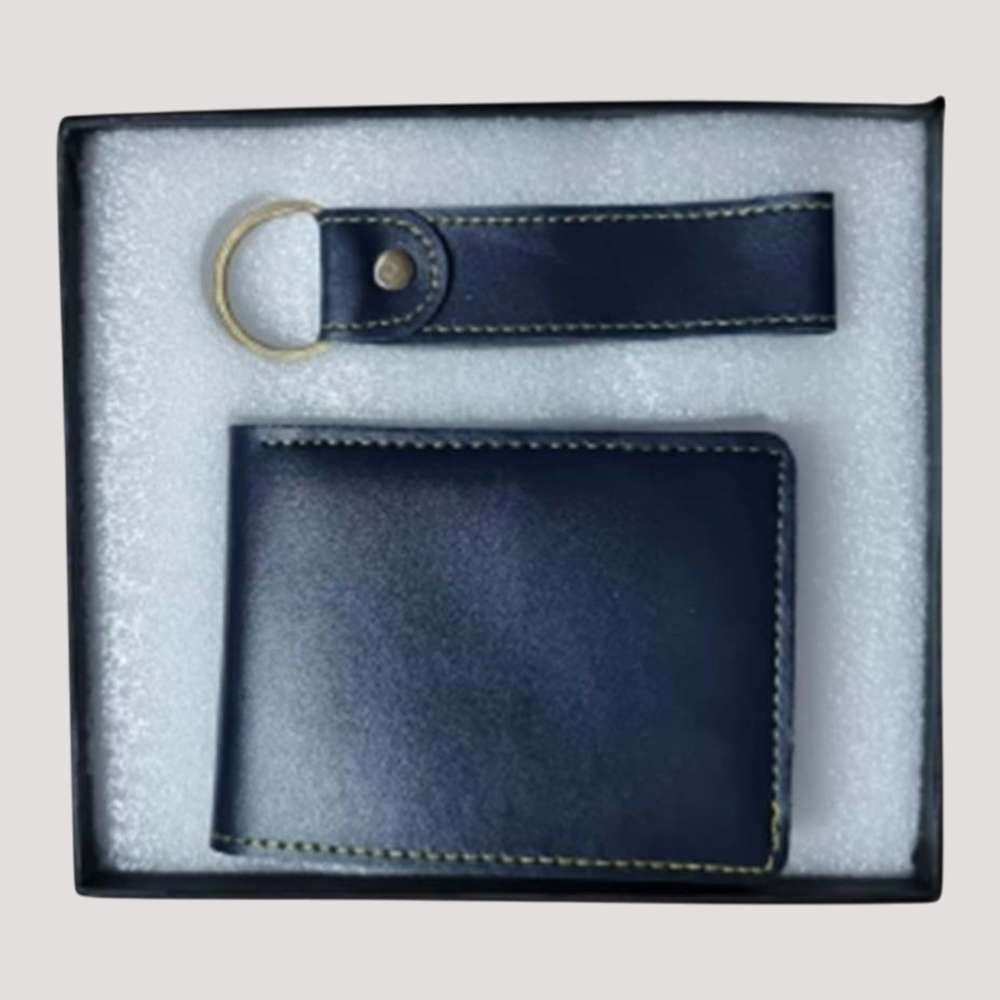 Man's Wallate and Keychain Faux Leather Combo - Blue