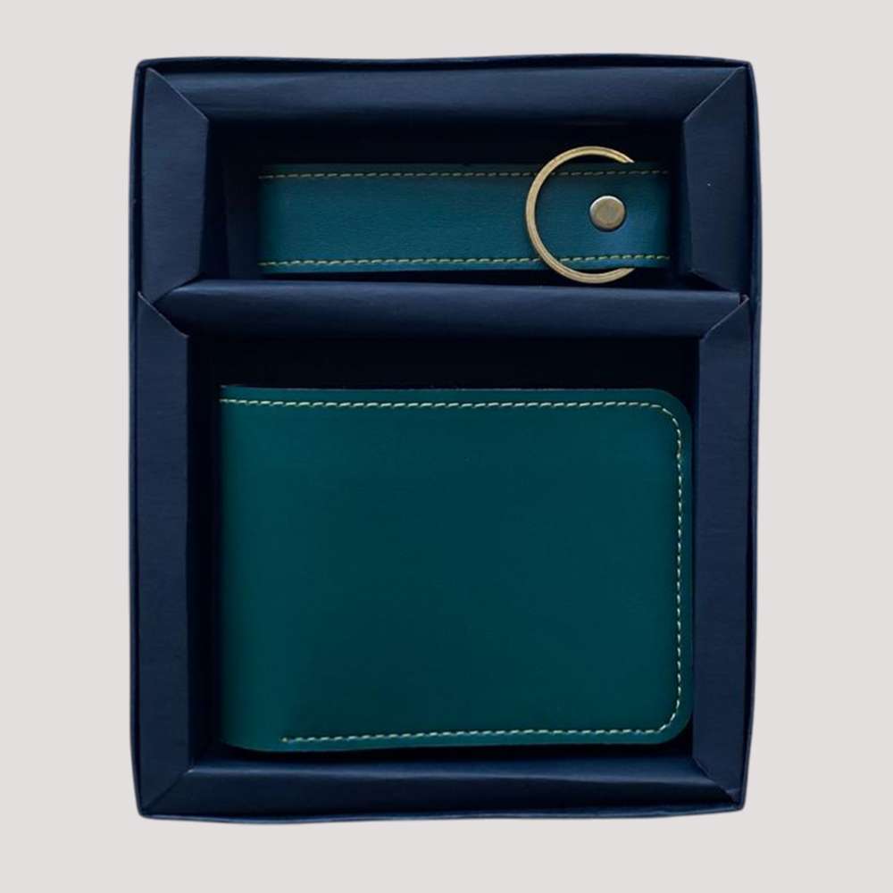 Man's Wallate and Keychain Faux Leather Combo - Olive
