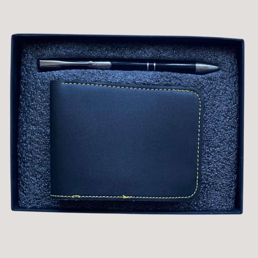 Man's Wallate and Pen Faux Leather Combo - Black