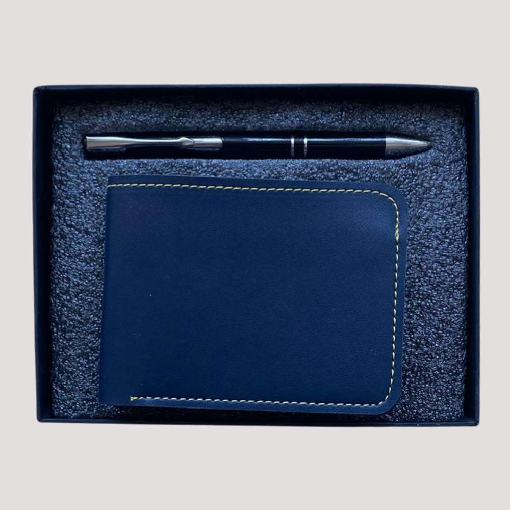Man's Wallate and Pen Faux Leather Combo - Blue