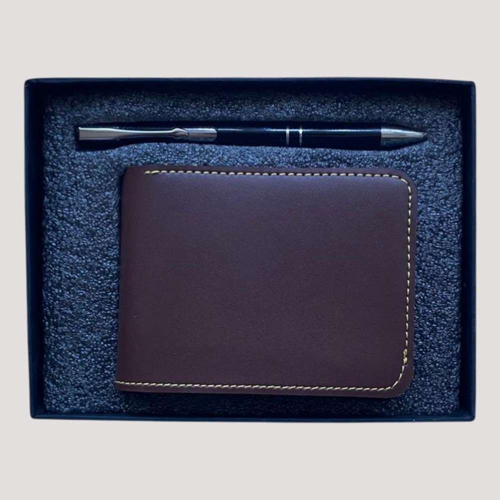 Man's Wallate and Pen Faux Leather Combo - Brown