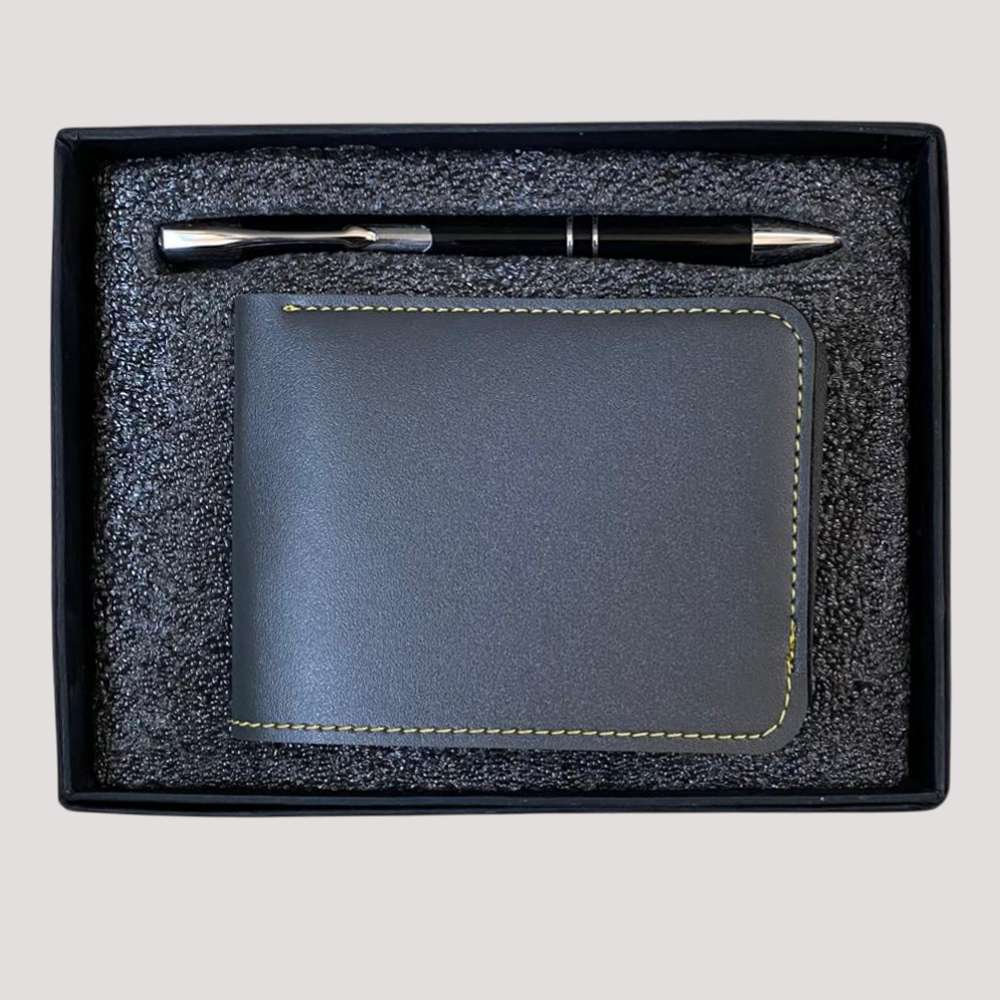 Man's Wallate and Pen Faux Leather Combo - Gray
