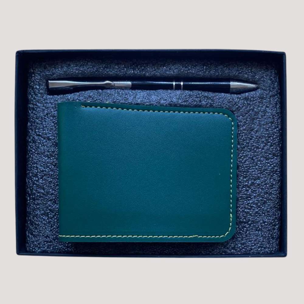 Man's Wallate and Pen Faux Leather Combo - Olive