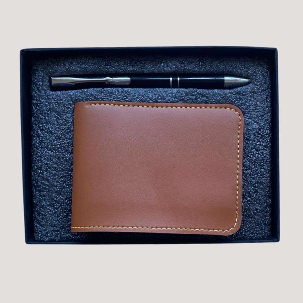 Man's Wallate and Pen Faux Leather Combo - Tan
