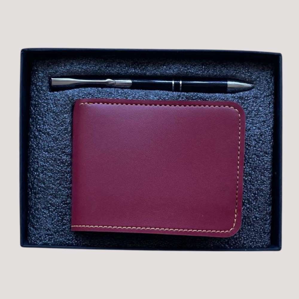 Man's Wallate and Pen Faux Leather Combo - Wine