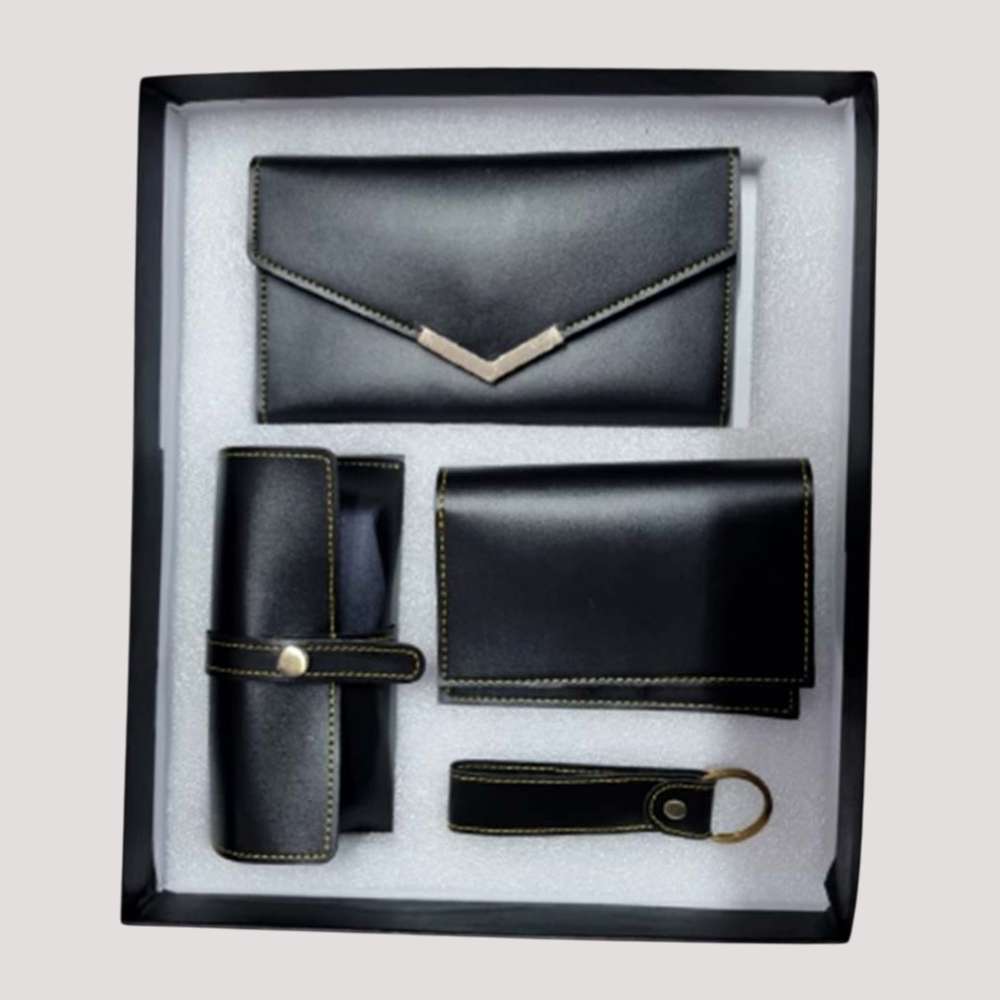 Women's 4pc blank Combo set Faux Leather - Black