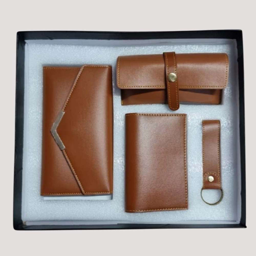 Women's 4pc blank Combo set Faux Leather - Tan