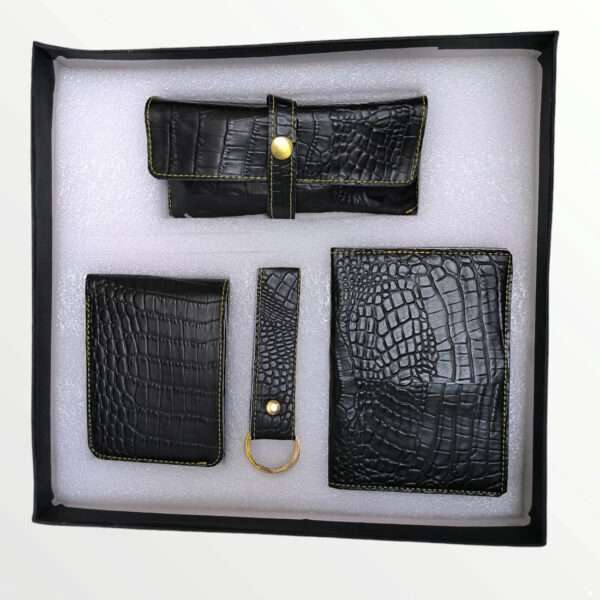 4Pc Combo Set Croc Leather - Black