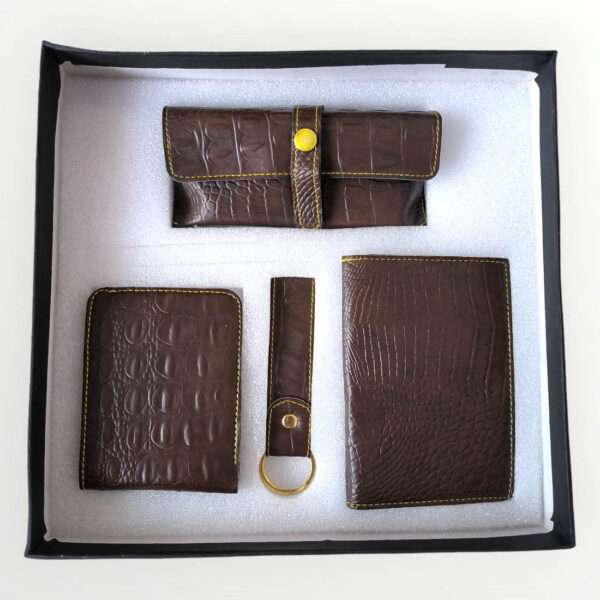 4Pc Combo Set Croc Leather - Brown