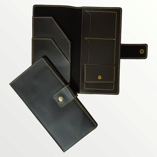 Travel Organiser with Button Faux Leather - Black