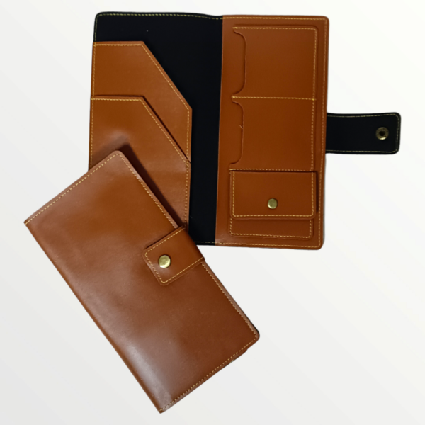 Travel Organiser with Button Faux Leather - Tan