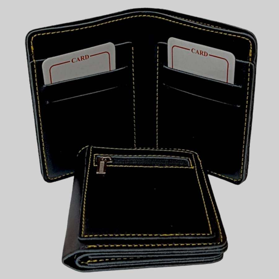 Compact Wallet Faux Leather - Black