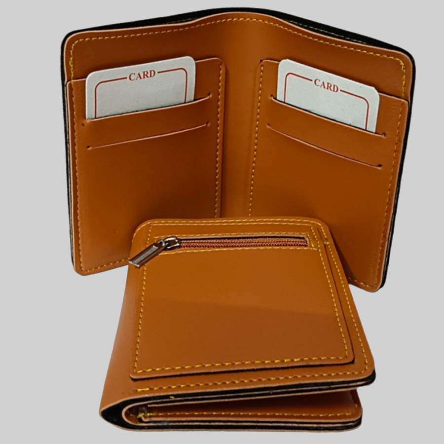 Compact Wallet Faux Leather - Tan
