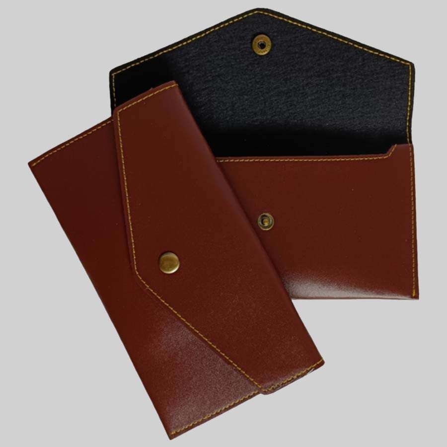 Ladies Minimal Clutch Faux Leather - Brown