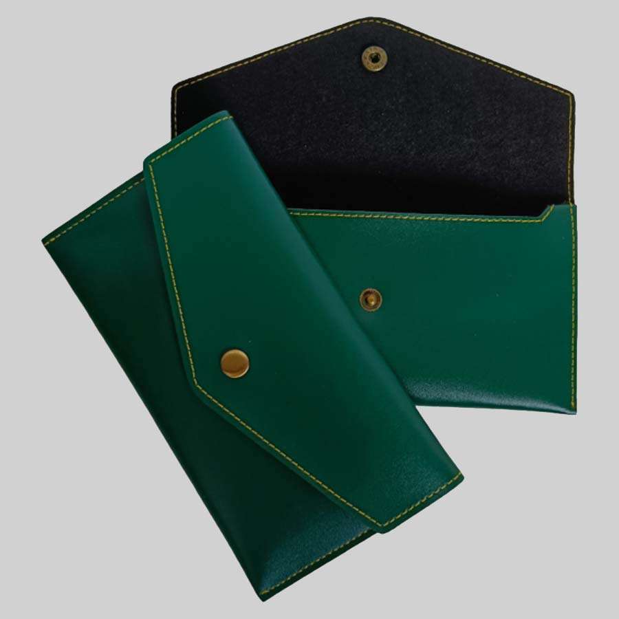 Ladies Minimal Clutch Faux Leather - Olive