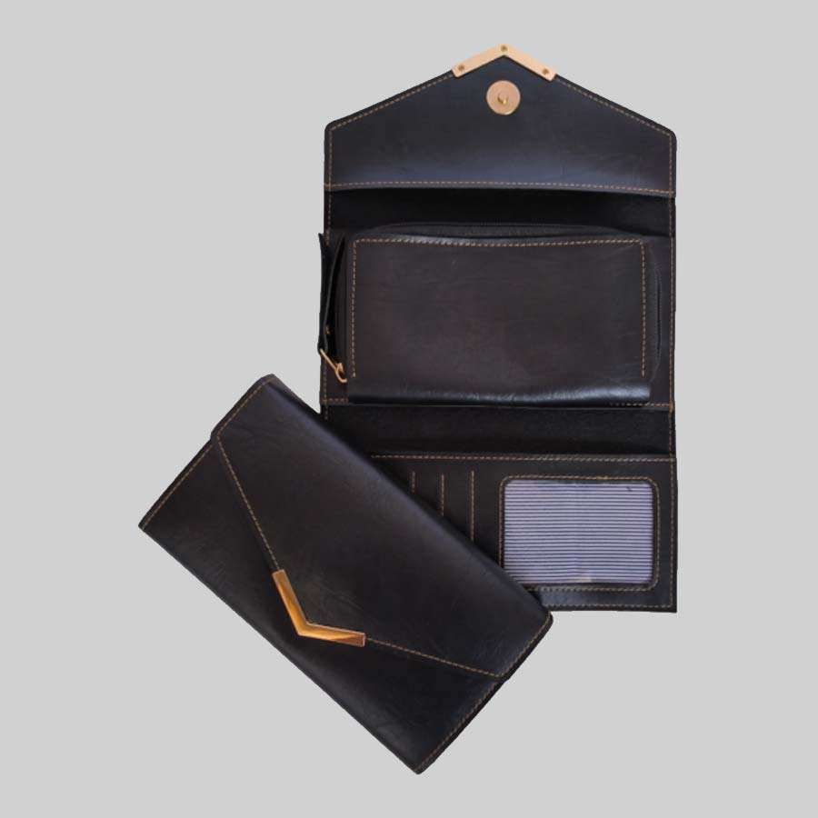 Ladies Purse Bangkok Leather with Pocket - Black
