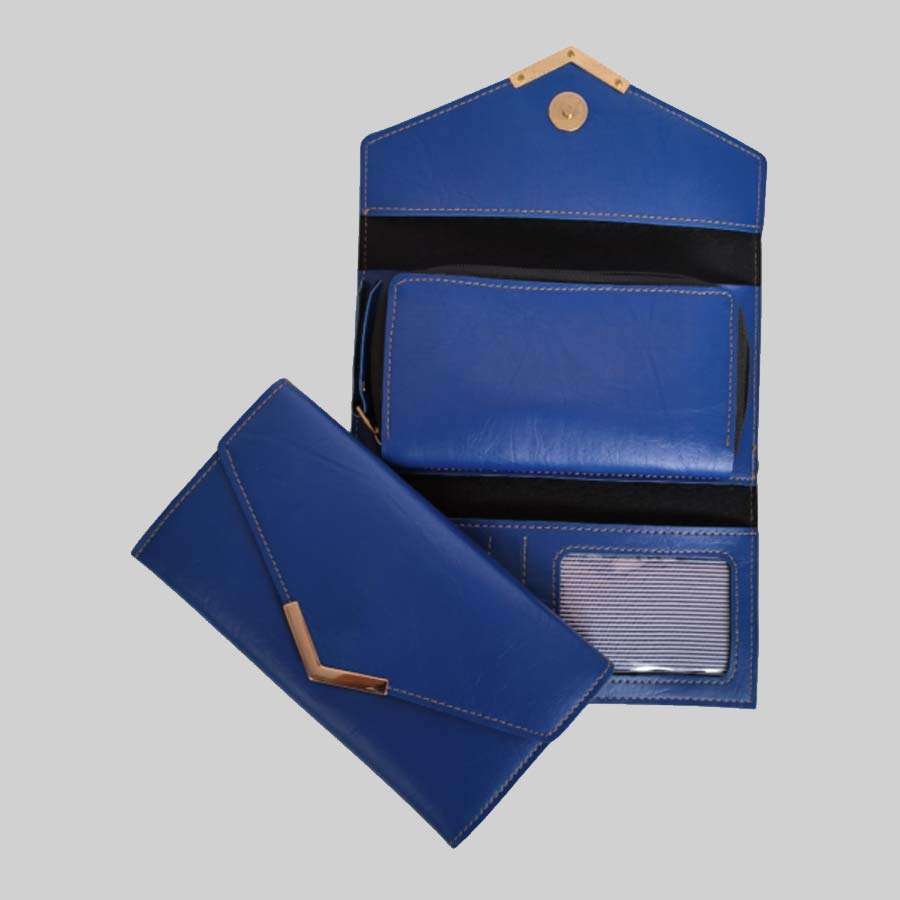 Ladies Purse Bangkok Leather with Pocket - Blue