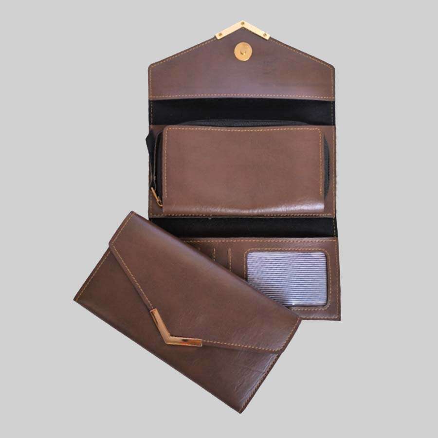 Ladies Purse Bangkok Leather with Pocket - Brown