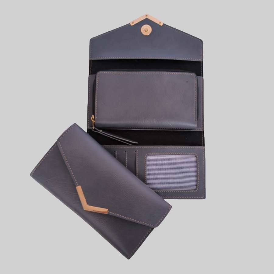 Ladies Purse Bangkok Leather with Pocket - Gray