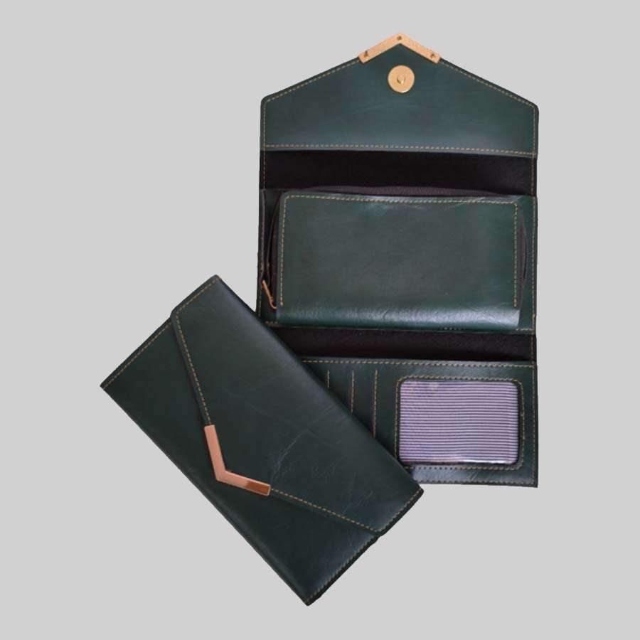 Ladies Purse Bangkok Leather with Pocket - Olive