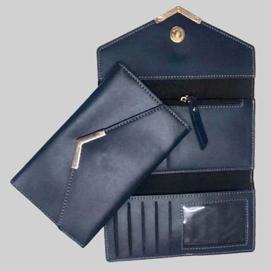 Ladies Purse Faux Leather 3 Fold Clutch - Blue
