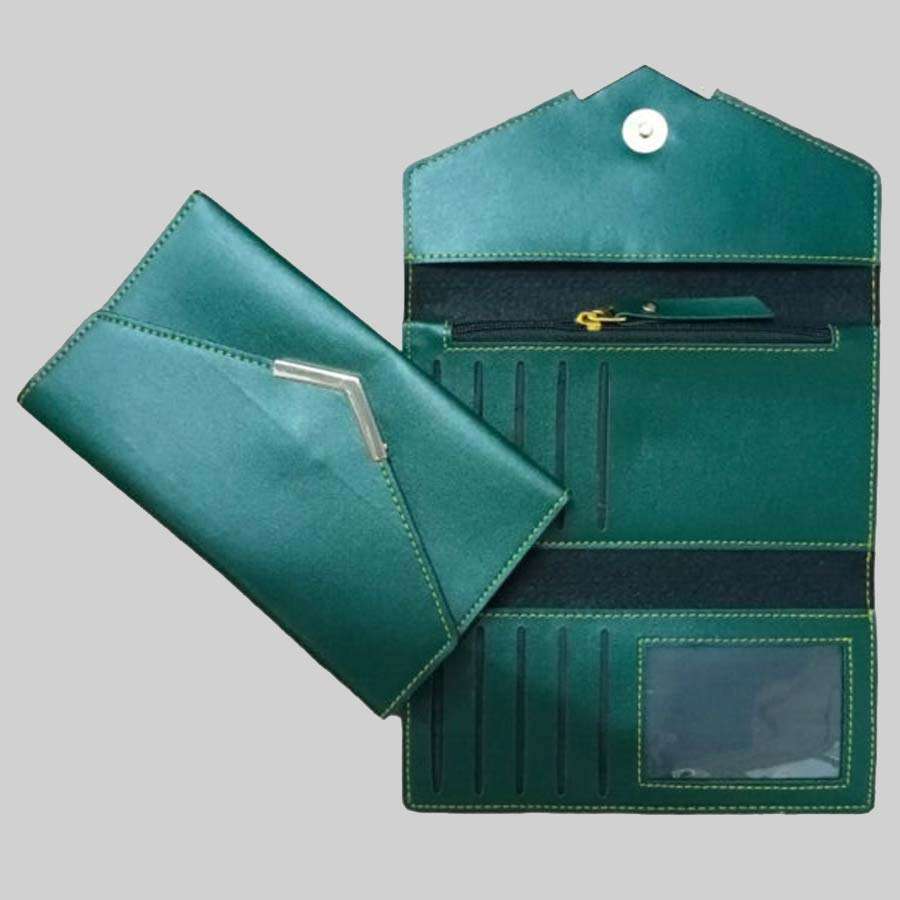 Ladies Purse Faux Leather 3 Fold Clutch - Olive