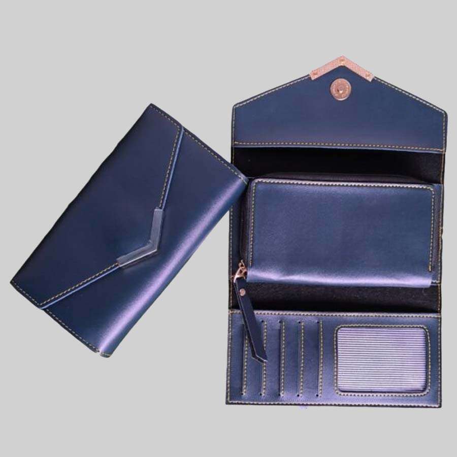 Ladies Purse Faux Leather with Pocket - Blue