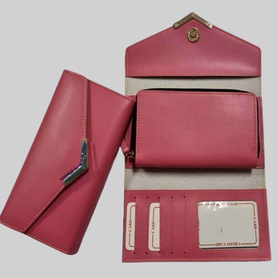 Ladies Purse Faux Leather with Pocket - Pink