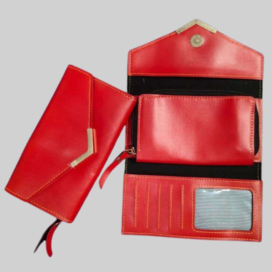 Ladies Purse Faux Leather with Pocket - Red