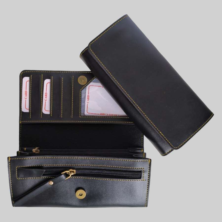 Ladies Purse Flip Clutch Faux Leather - Black