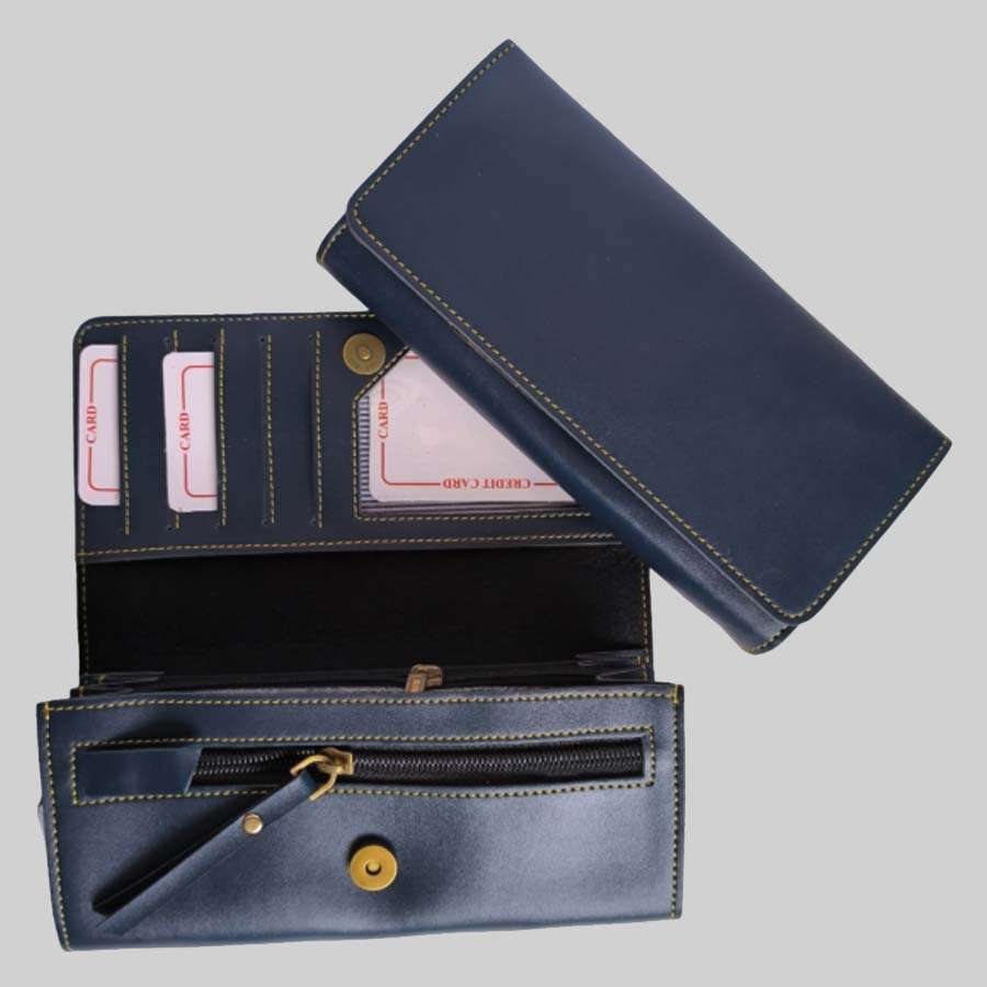 Ladies Purse Flip Clutch Faux Leather - Blue