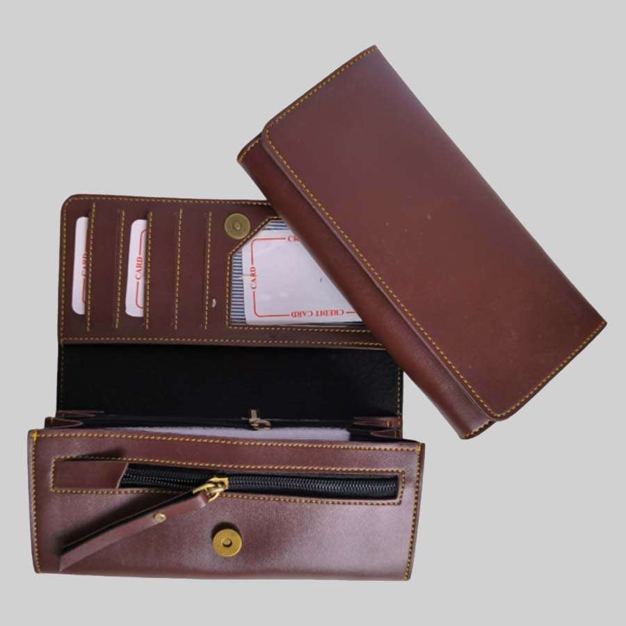 Ladies Purse Flip Clutch Faux Leather - Brown