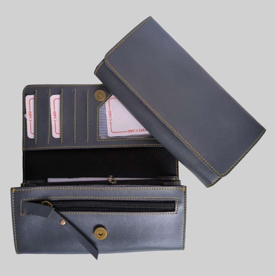 Ladies Purse Flip Clutch Faux Leather - Gray