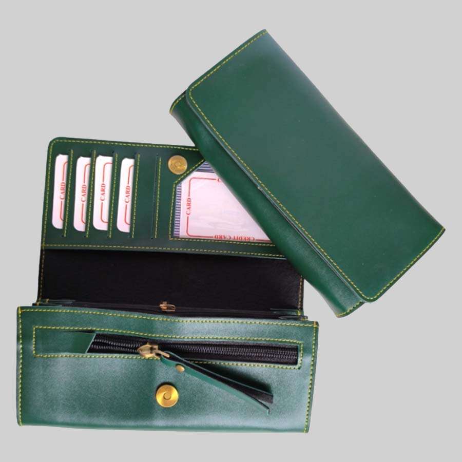 Ladies Purse Flip Clutch Faux Leather - Olive
