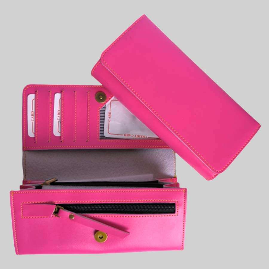 Ladies Purse Flip Clutch Faux Leather - Pink
