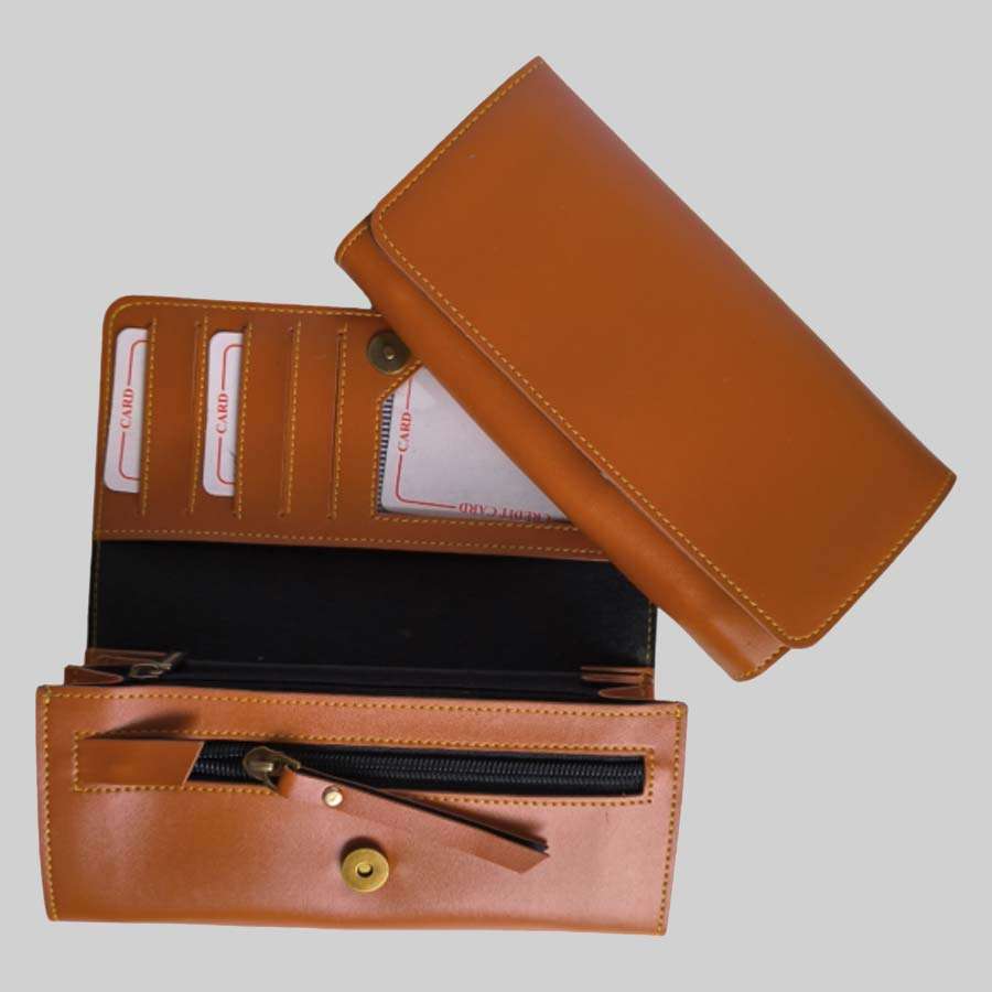 Ladies Purse Flip Clutch Faux Leather - Tan