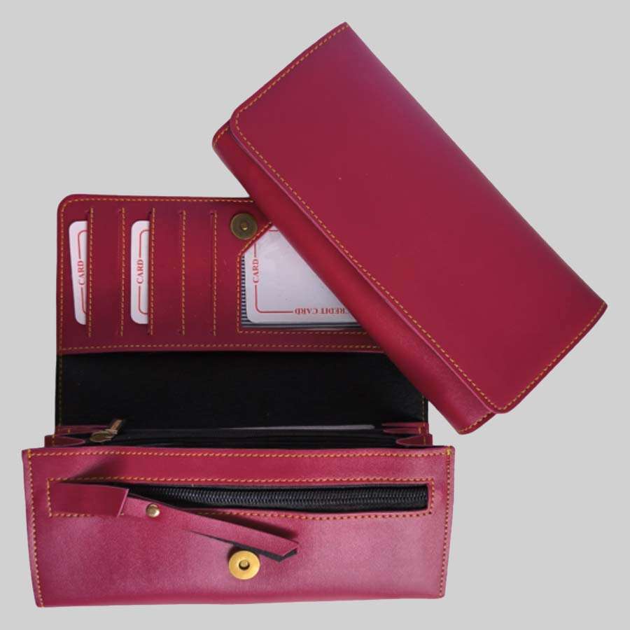 Ladies Purse Flip Clutch Faux Leather - Wine