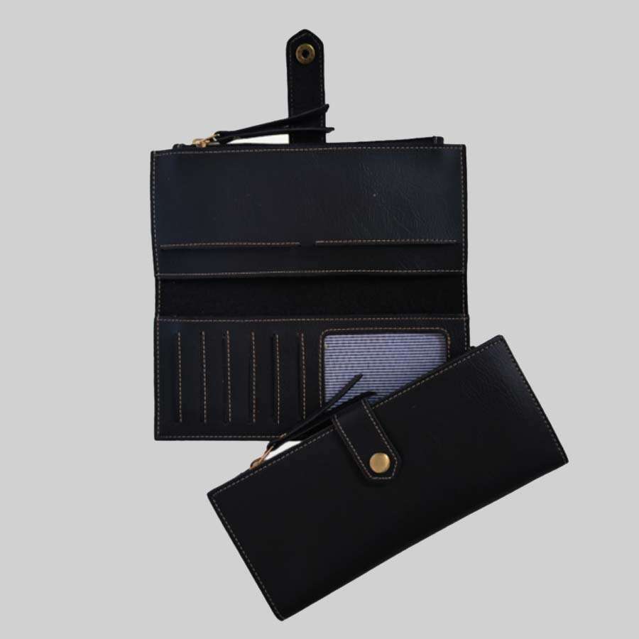 travel Pouch Bangkok Leather 2 Fold Clutchs - Black