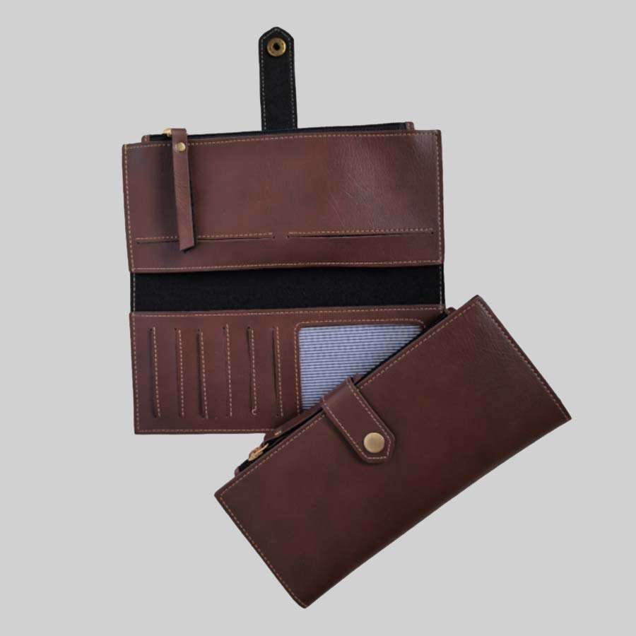 travel Pouch Bangkok Leather 2 Fold Clutchs - Brown