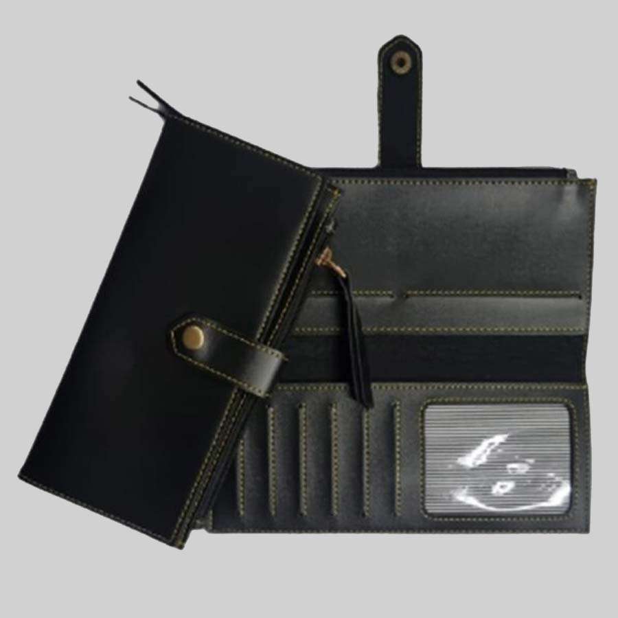 Travel Pouch Faux Leather 2 Fold Clutch - Black